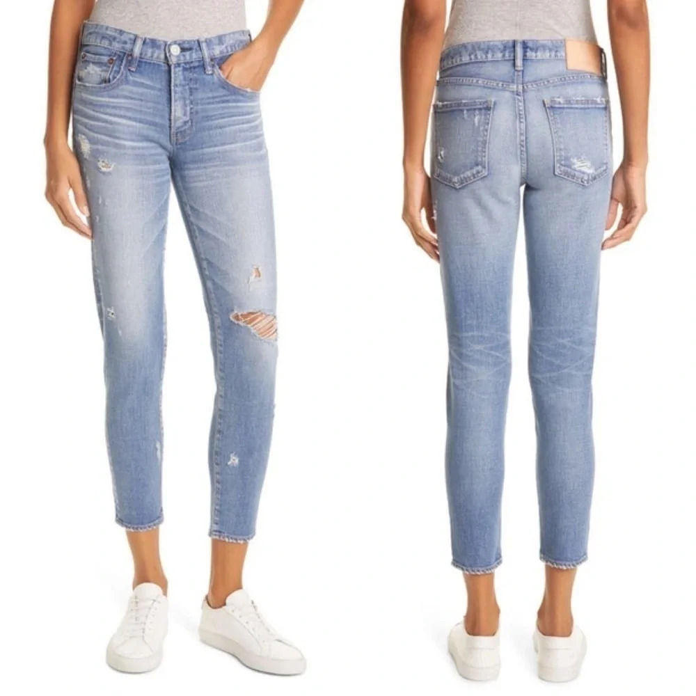 Moussy Vintage Gleedsville Distressed Skinny Jeans Light Blue Denim 26